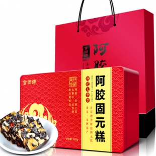 阿胶糕500g克即食阿胶固元糕膏片块山东东阿原产铁盒正品